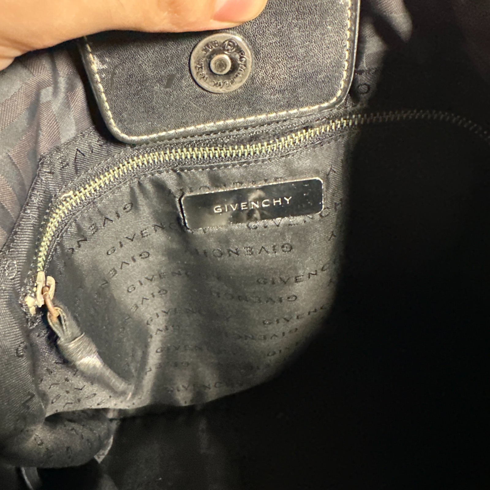 Vintage Givenchy Handbag Black Cloth Tote Shoulder Bag Silver Charm 90s image 8