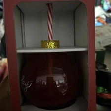 Crofton Ornament Sipper Glass Red Holiday Cheer Drink Cup w/Straw 13.5 oz Boxed