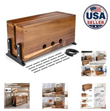 Extra Large Acacia Wood Cable Management Box 13 Inch Cord Hider Power Strip
