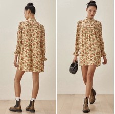 Reformation Mini Dress Jourdan Varenna Yellow Floral Romantic Cottagecore Boho S