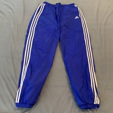 Vintage Adidas Team Track Pants Mens Medium Blue 3 Stripe Nylon Lined Zip 90s
