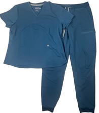 Fabletics Womens Scrub Set XL Teal V-Neck Top XL Tall Cargo Pants Nursing Med RN