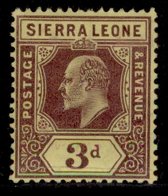 SIERRA LEONE EDVII SG104b, 3d purple/yellow, M MINT. Cat £35. Ordinary Paper