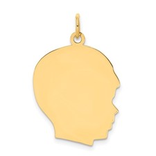 14K Yellow Gold Large 0.035 Gauge Facing Right Engravable Boy Head Charm Pendant