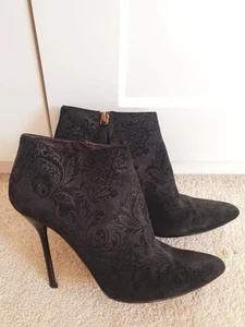Chaussures de cour femme Gucci cuir gaufré noir talons daim UK 4 EU 37 C
