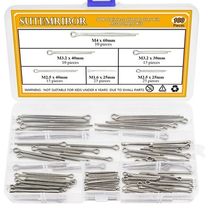 100PCS Cotter Pin Clip Key Fastener Fitting Assortment Kit - 304 Stainless Steel