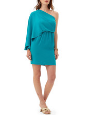 NWT- Trina Turk 'Amal' One-Shoulder Cape-Sleeve Mini-Dress, Bahia Blue - Size 8