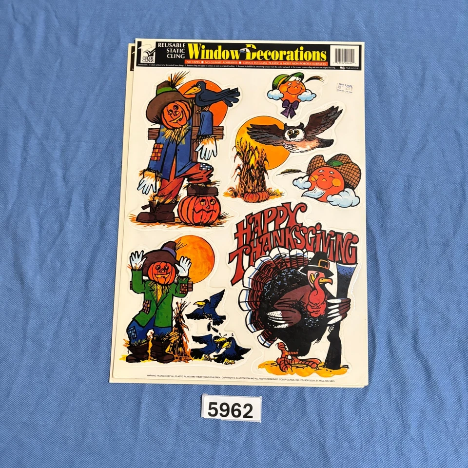 Vtg Clings Window Thanksgiving Decorations Pumpkin Scarecrow Turkey Harvest - Image 3 of 4