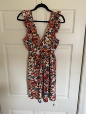 Shein VCAY Women's Floral Print Backless Ruffle Trim Dress Size S