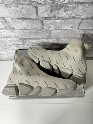 US11/44EU Balenciaga Speed Trainer Beige Monogram Sock Sneakers