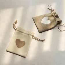 NATURAL IVORY 20 Heart Design Faux Burlap Wedding FAVOR BAGS Gift Holders Party