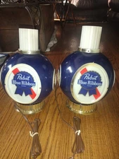 PABST BLUE RIBBON BEER SIGN VINTAGE NON MOTION WALL SCONCE PAIR COACH LIGHTS