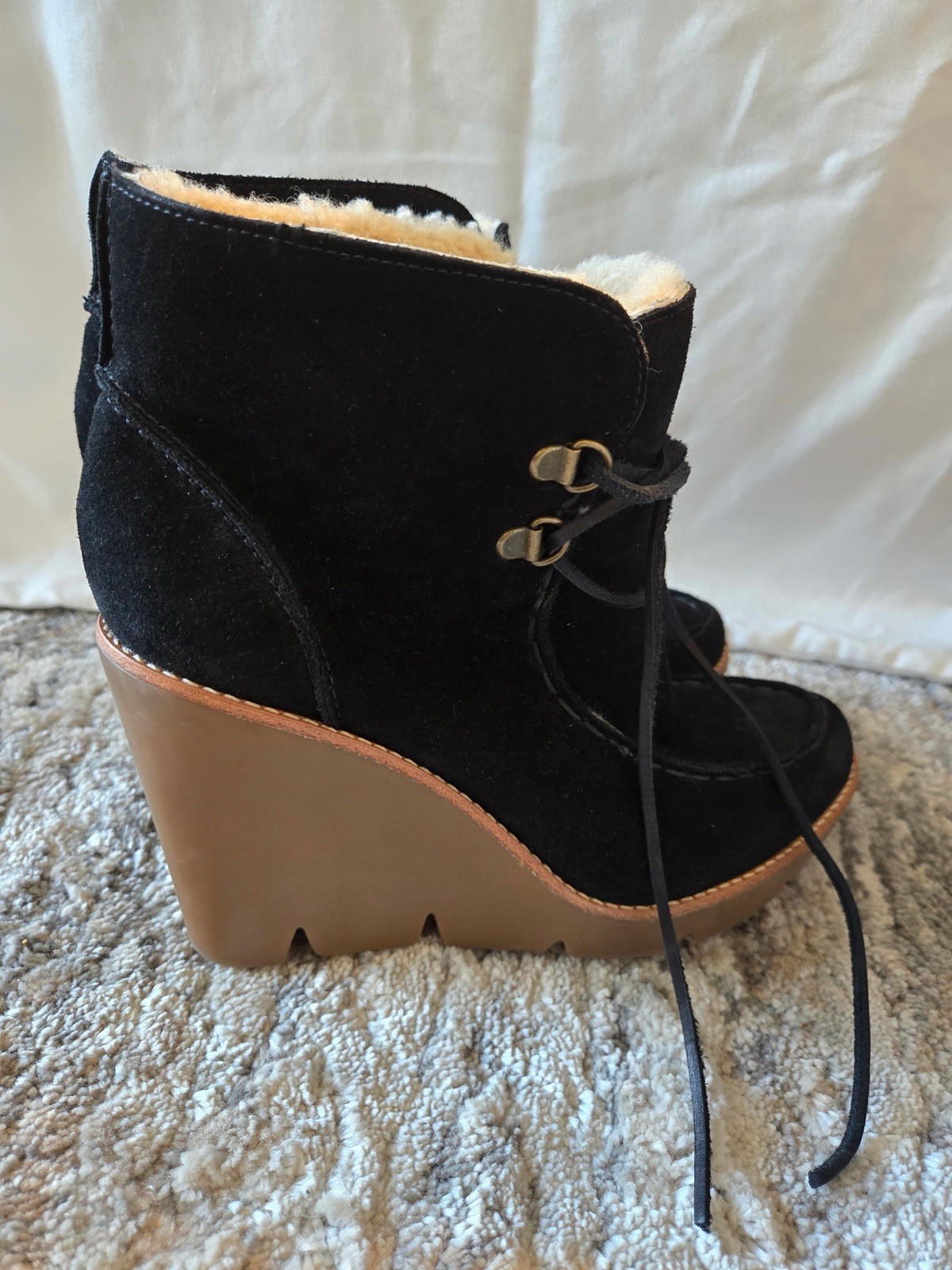 Michael Kors Ankle Suade Winter Wedge Black Leather Boots Size 6.5 M