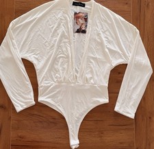 naked wardrobe White Plunge Long Sleeve Bodysuit