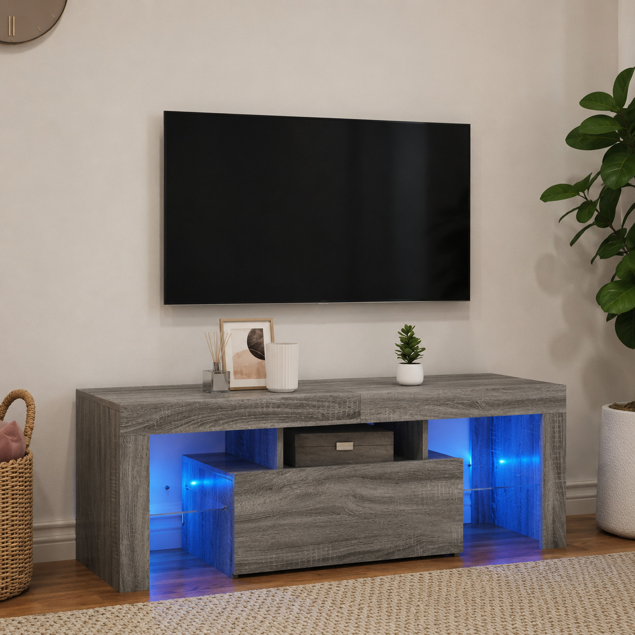 Meuble TV LED multicolore avec télécommande pour ambiance cinéma salon