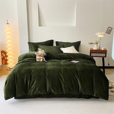 Luxlovery Army Green Velvet Comforter Set Queen Dark Green Flannel Bedding Co...
