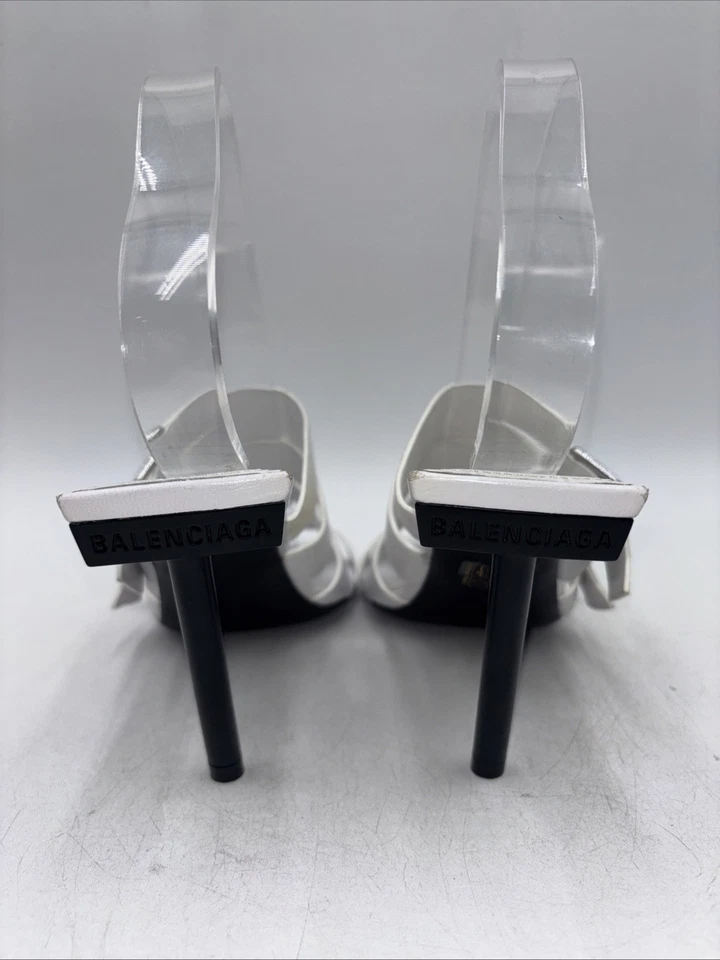 Sandalia Balenciaga Plata Hebilla Cuero Blanco Tacones Deslizables Talla 37 Foto 4 de 4