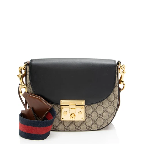 Sac à bandoulière Gucci GG Supreme Cadenas Saddle Medium