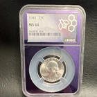 Blast White!🇺🇸1941 Washington Quarter Philadelphia Silver NGC MS64