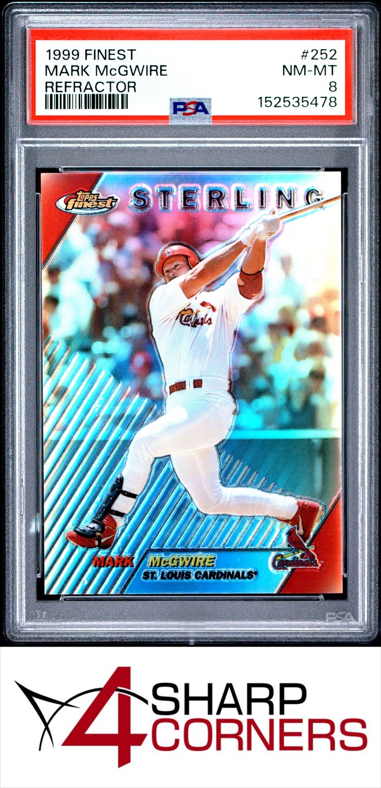 1999 FINEST REFRACTOR #252 MARK McGWIRE CARDINALS POP 3 PSA 8