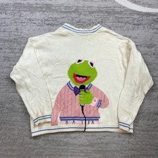 Zara Kermit The Frog Cardigan Sweater Medium Beige Tan Muppets Embroidered Women