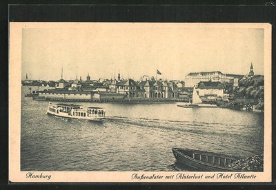 AK Hamburg-St.Georg, Außenalster mit Alsterlust und Hotel Atlantic 
