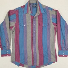 Wrangler Shirt Mens Long Tails 16 -35 Stripe Pearl Snap Western Wear Cowboy Cut