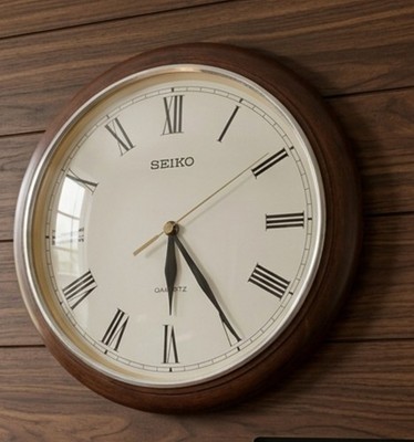 Solid Oak Wooden Seiko Wall Clock QHA301Z Roman Numbers Taiwan Movement 11.5 