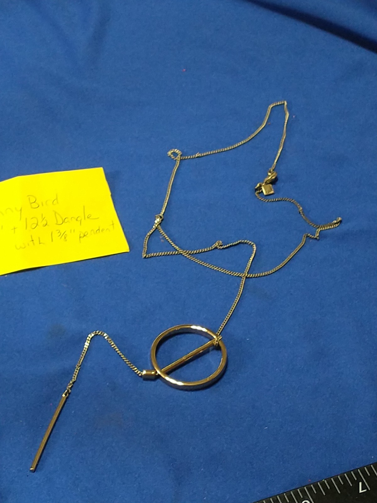 JENNY BIRD JB LARIAT GOLD TONE CHAIN NECKLACE 16"+ 12 1/2" DANGLE 1 3/8" PENDANT