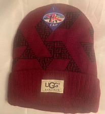 UGG AUSTRALIA LOGO KNIT CUFF BEANIE/ HAT - Red ONE SIZE WARM Fur Lined NWT