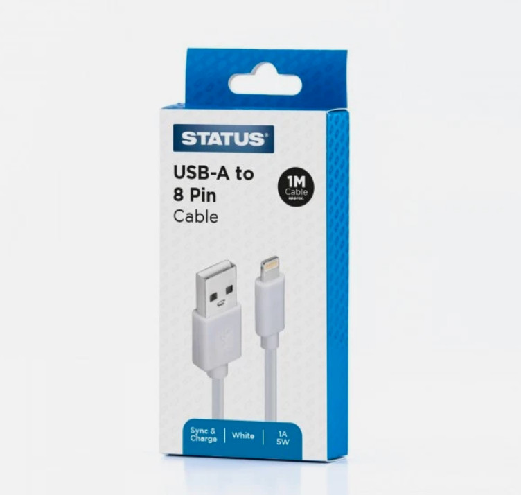 Status Usb A To 8 Pin 1m Sync Charge White AT8P1MPVCWL10 | 12/24V Adaptors &