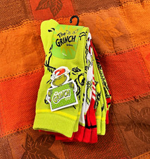 Bioworld Grinch Dr. Seuss Men's Crew Socks 5 Pair Pack Size 9-11 Green/Red