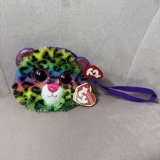 TY Beanie Boo Dotty Leopard Wristlet Bright Rainbow Plush Coin Purse Wallet