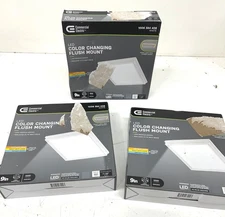 3PK Commercial Electric Low Profile 9 in. White Square Flush Mount w/Night Light
