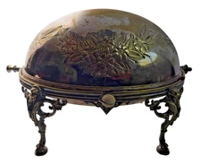 Antique MAPPIN & WEBB English Silver Plate Dome Covered Flip Top Warming Platter