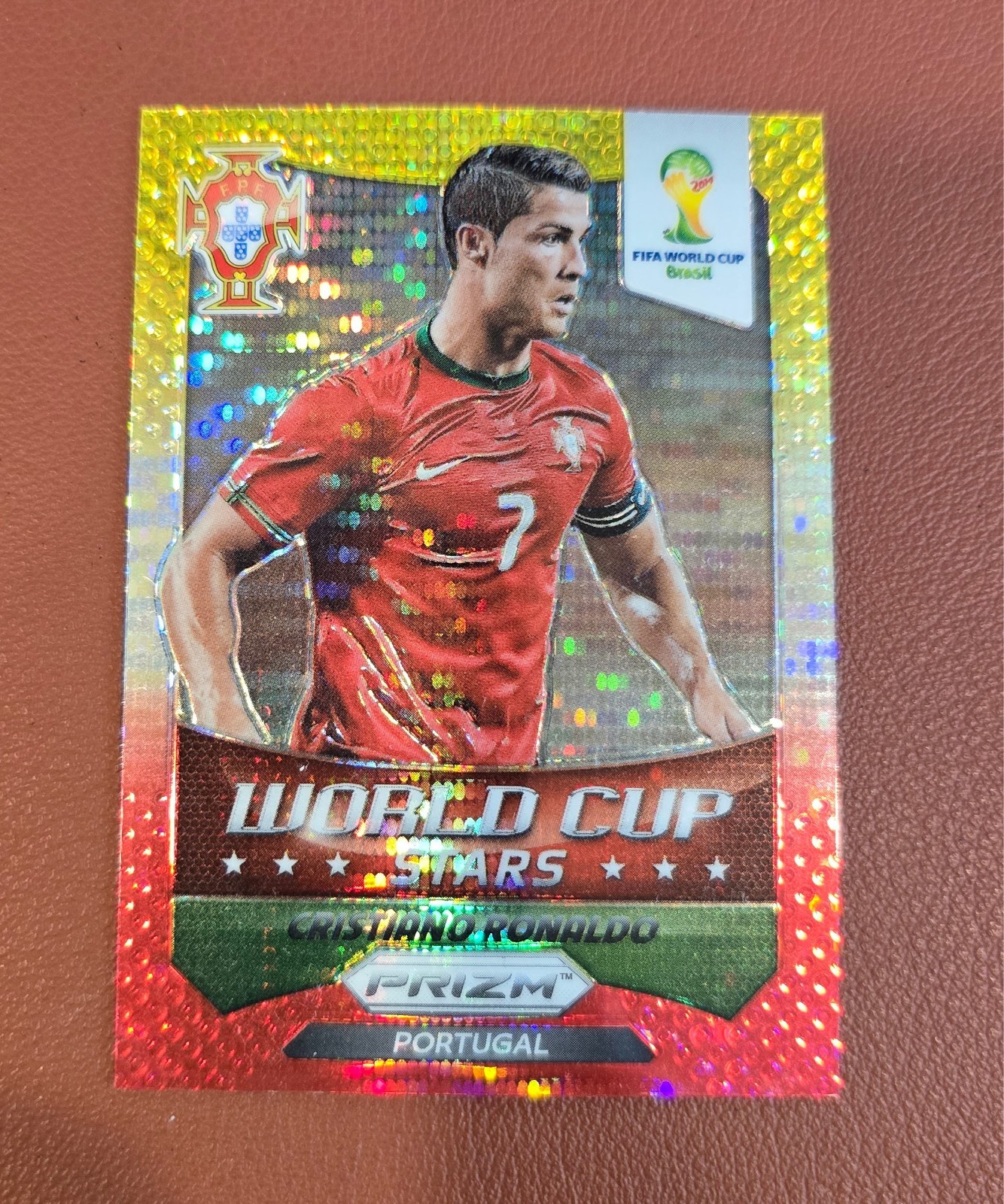 2014 Panini Prizm World Cup STARS Cristiano Ronaldo #28 Yellow & Red Pulsar RAW