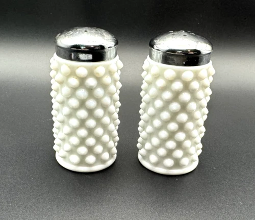 Vintage Fenton White Milk Glass Hobnail Salt & Pepper Shaker Set - 3 inch