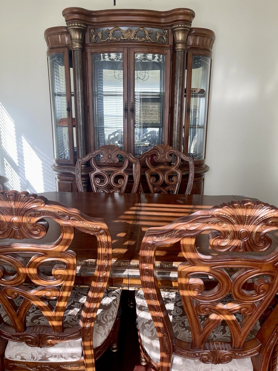 Victorian Antique Dining Set Table 6 Chairs Michael Amini Torino