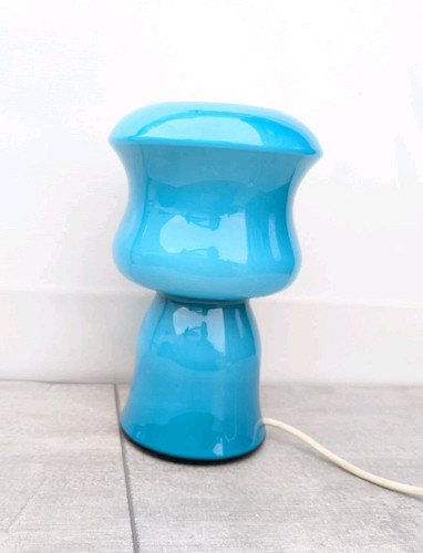 Vintage Blue 1970s Mushroom Table Lamp Cased Glass Vianne VV Retro Decor French - Foto 4 di 21