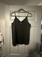 Express Black V-Neck Satin Cami with Lace Trim