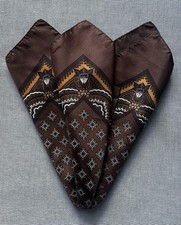 Vintage All Silk Pocket Square Brown Ocher Geometric Made in England 17.25"