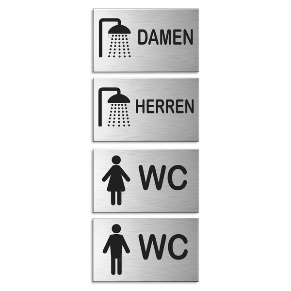 Schilder-Set Duschen + Wc 100X60 Mm 4Er-Set Aluminium GebüRstet Edelstahloptik-image