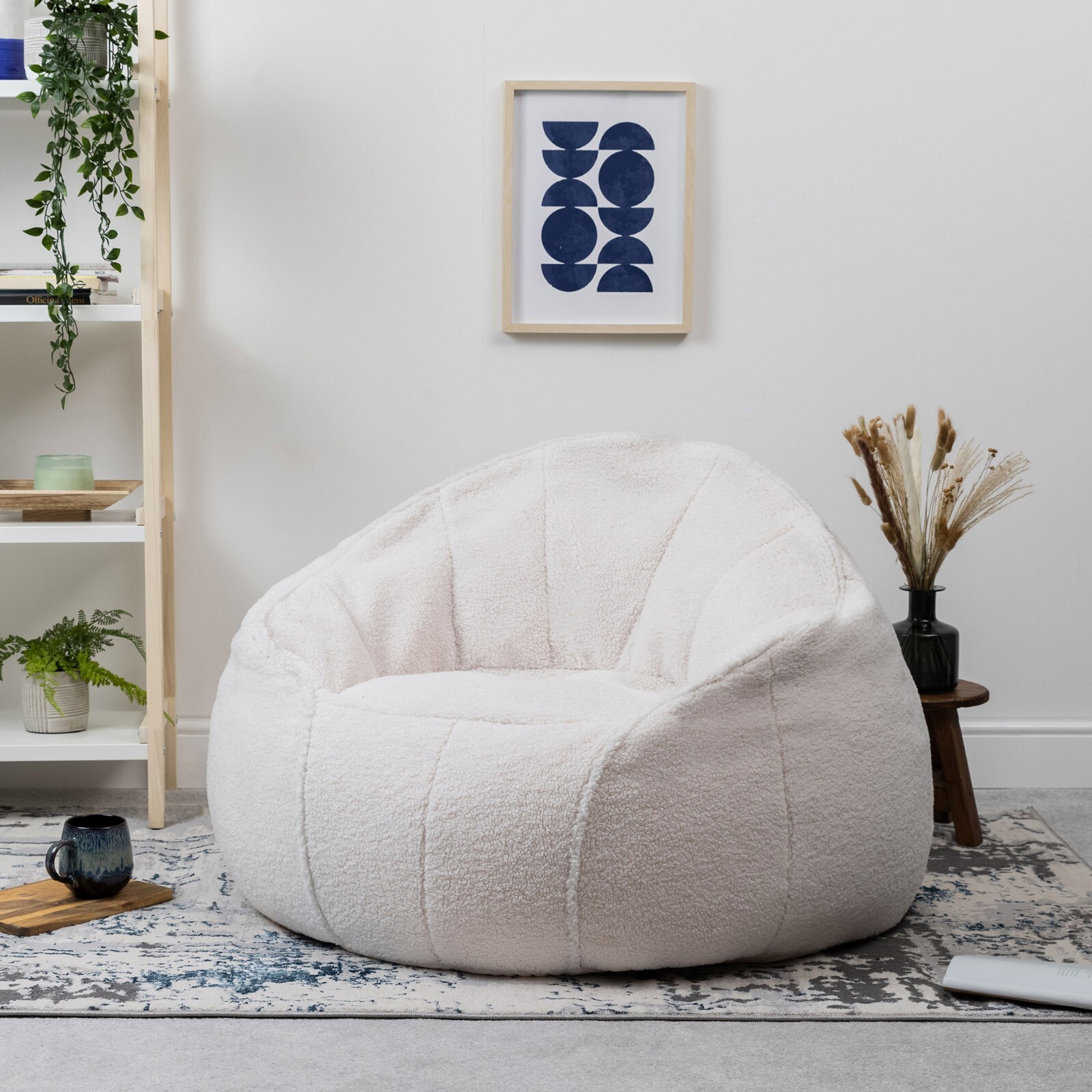 Adults Bean Bag Sherpa Fleece Chair Cream Large BeanBag eBay