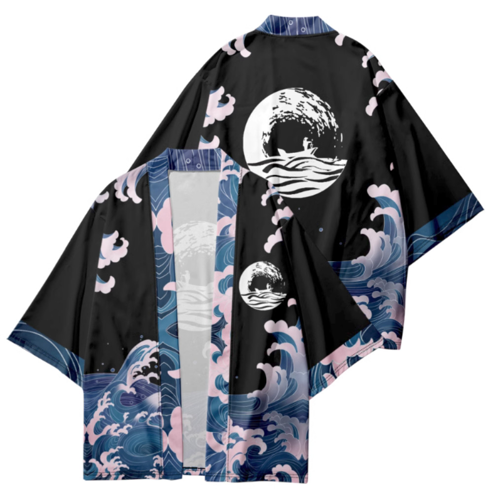 Haori Japonais Pour Homme - Cardigan Léger Style Kimono à Manches 3/4 - Veste Traditionnelle Décontractée