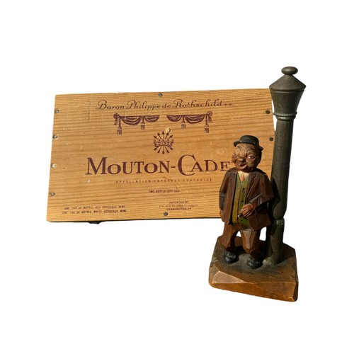 Vintage Carved Wood ANRI Drunk Light Post Corkscrew Bottle Opener Rothchild Box - Picture 9 of 9