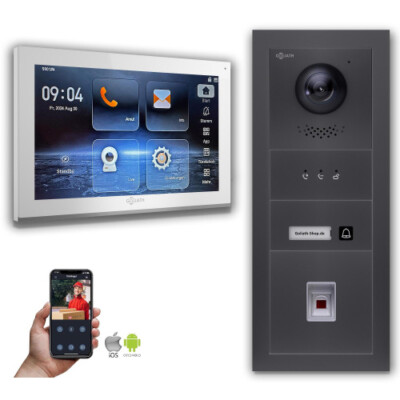 Goliath IP Video Türsprechanlage mit Kamera 10-Zoll Fingerprint Anzeige Anthrazi