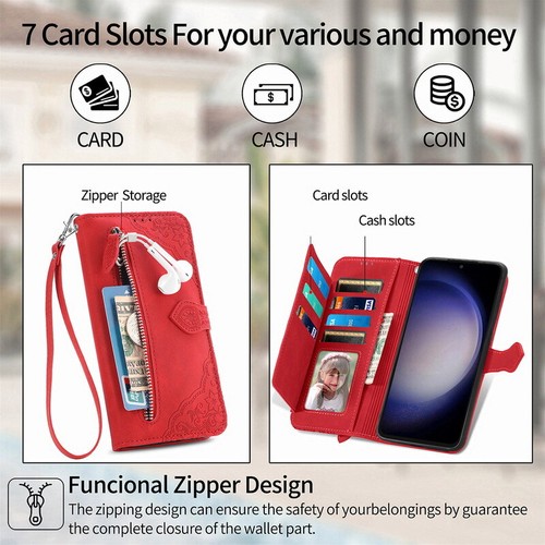 Zipper Leather For Samsung S24 S23 S22 Ultra S21 A56 A52 A35 Wallet Flip Cover - Picture 7 of 18