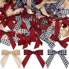 Christmas Mini Burlap Bow Buffalo Plaid Bow for Craft Red and Black Checkered...