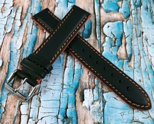 Hadley Roma 18 mm Black  Orange Genuine Leather Band. Made in the U.S.A. MS893