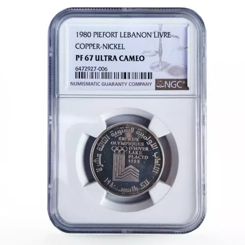 Lebanon 1 livre Lake Placid Olympic Games PF67 NGC piedfort CuNi coin 1980